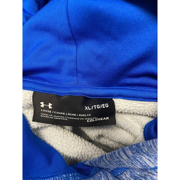 Under Armour Coldgear loose blue heathered pull over hoodie sweatshirt XL - Picture 7 of 9